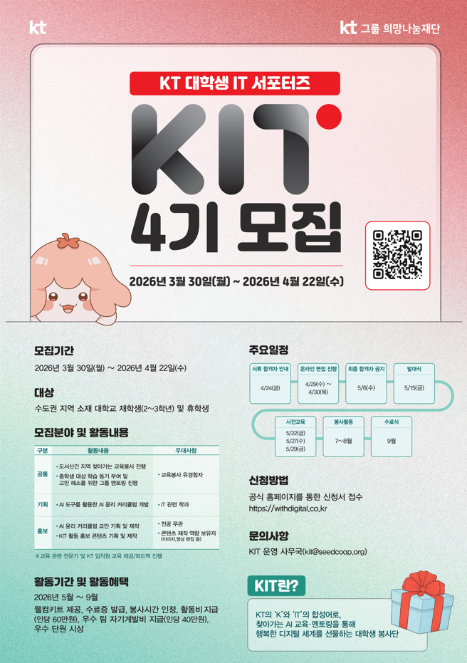 KT 대학생 IT 서포터즈 KIT 4기 모집(~4.22)
